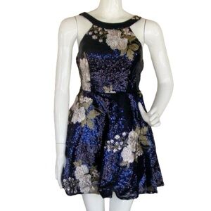 WINDSOR Navy Sequin Floral Cocktail Party Dress